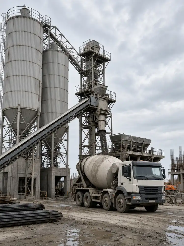Ready-mix concrete plant on a construction site