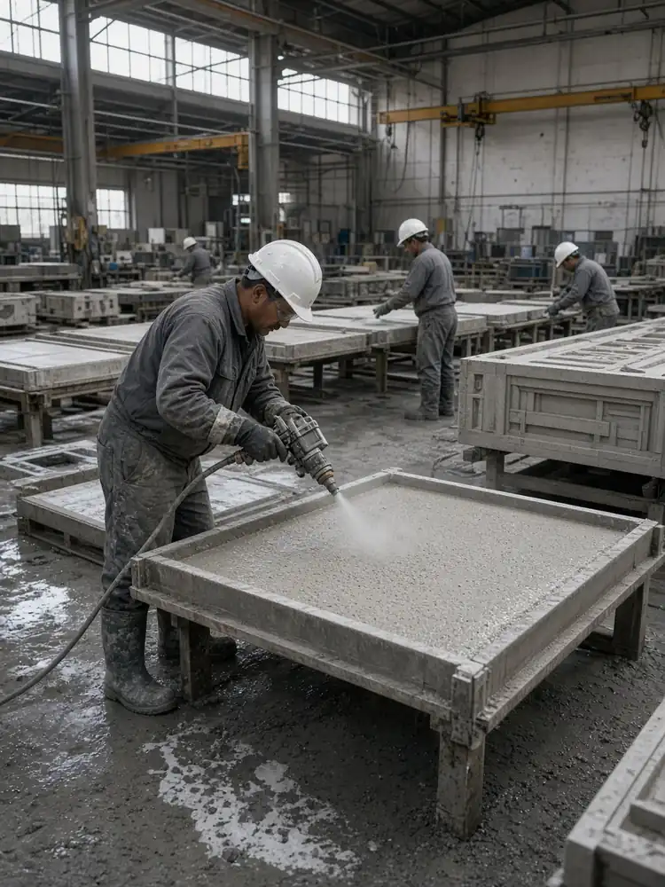 GRC concrete factory on a construction site