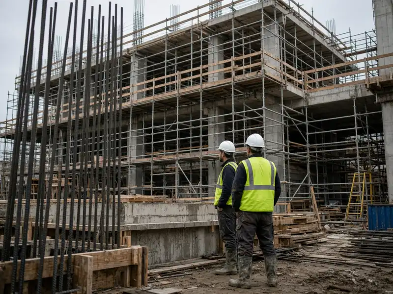 Construction workers and infrastructure on a building site